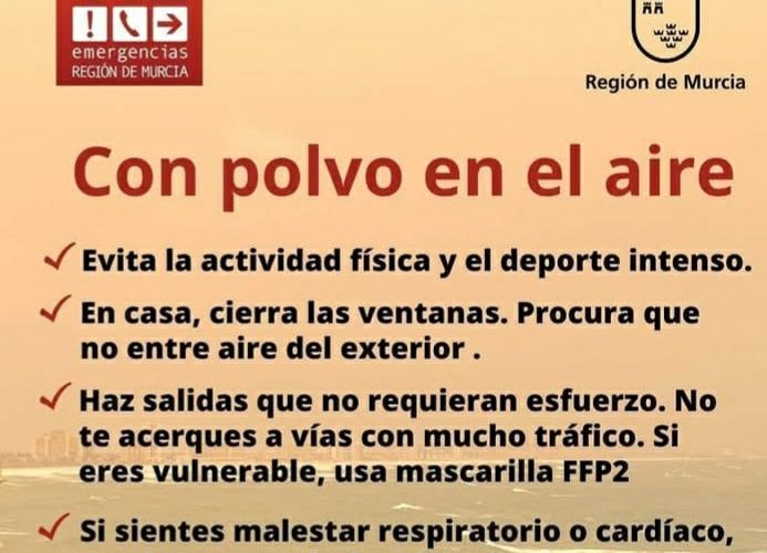 El 1-1-2 de la Región de Murcia aconseja precaución por la alta concentración de polvo sahariano